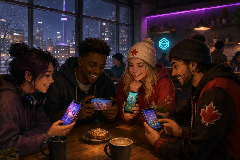 Canadian players comparing mobile social games in a cafe setting